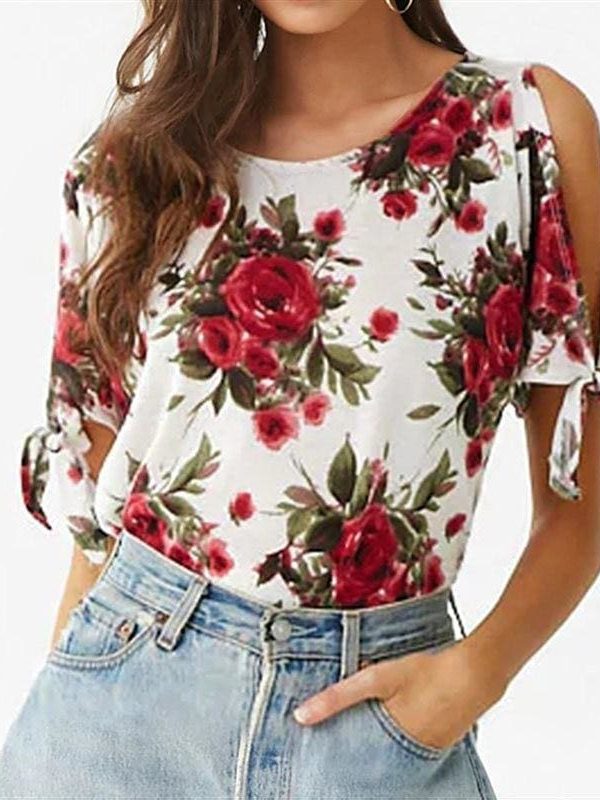 The Best Summer Casual T Shirt Women Off Shoulder Short Sleeve Tunic Bow Tops Online - Takalr