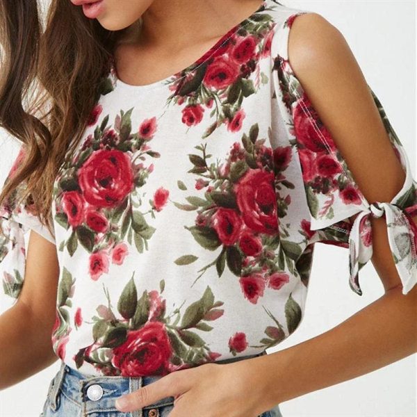 The Best Summer Casual T Shirt Women Off Shoulder Short Sleeve Tunic Bow Tops Online - Takalr