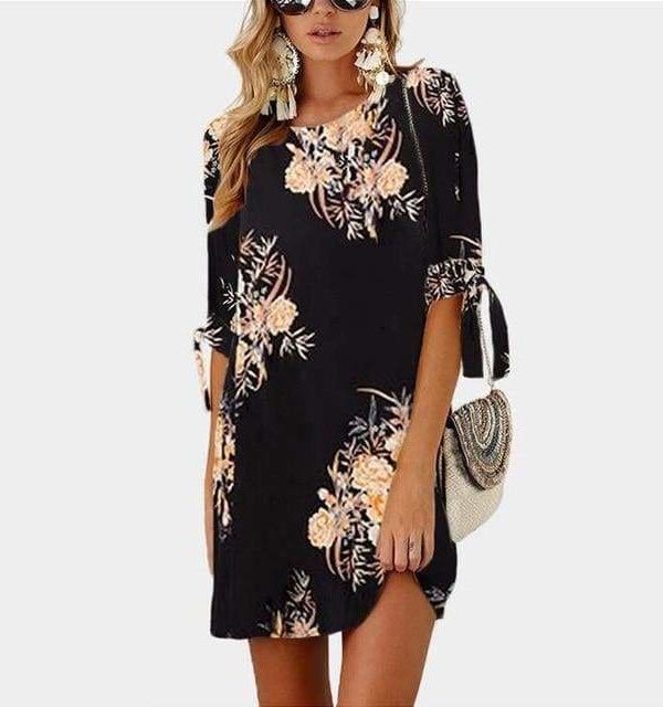 The Best Summer Dress Boho Style Floral Print Chiffon Beach Dress Online - Source Silk