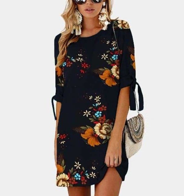 The Best Summer Dress Boho Style Floral Print Chiffon Beach Dress Online - Source Silk