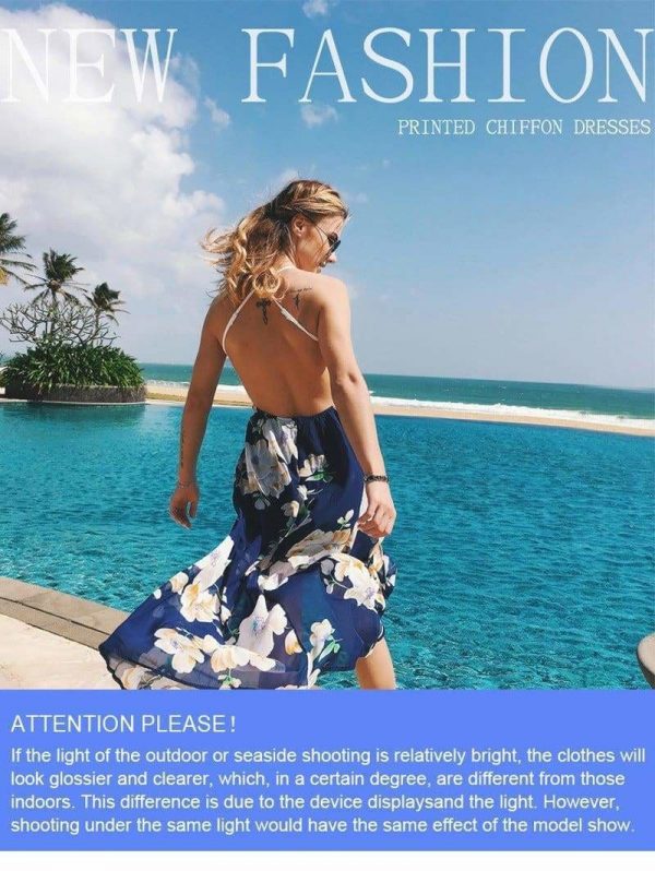 The Best Summer Dress Lace Boho Split Floral Print V-Neck Backless Beach Dress Online - Source Silk