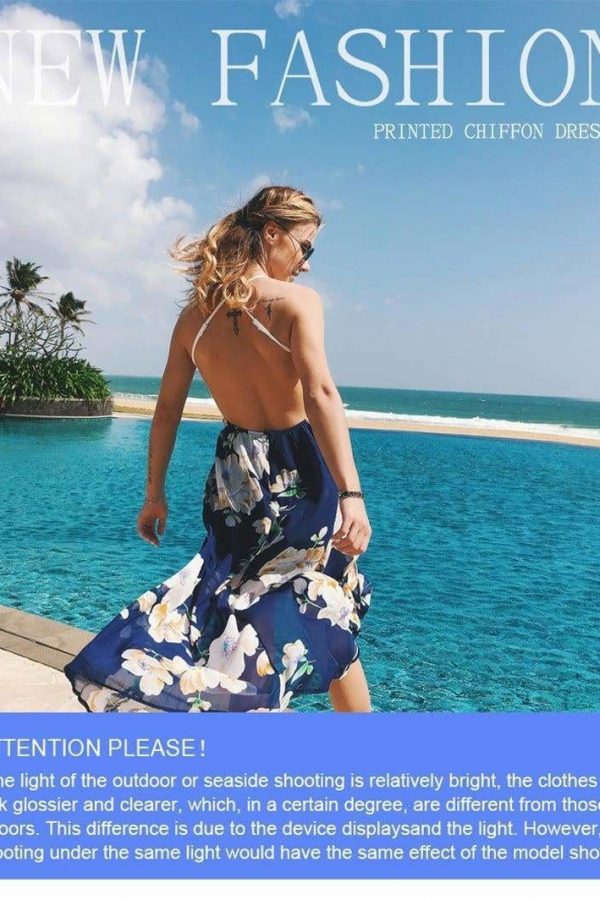 The Best Summer Dress Lace Boho Split Floral Print V-Neck Backless Beach Dress Online - Source Silk