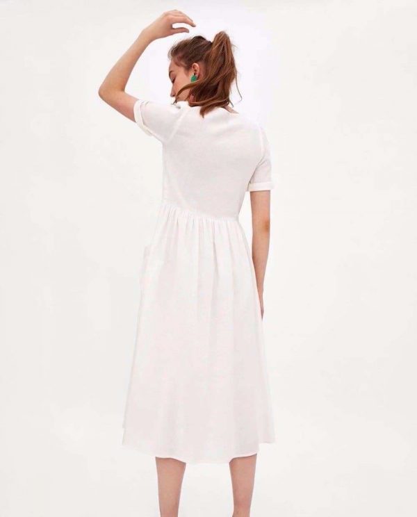 The Best Summer Dress Vestidos Straight Pockets Button Mid-Calf V-Neck Tops Online - Source Silk