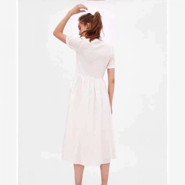 The Best Summer Dress Vestidos Straight Pockets Button Mid-Calf V-Neck Tops Online - Source Silk