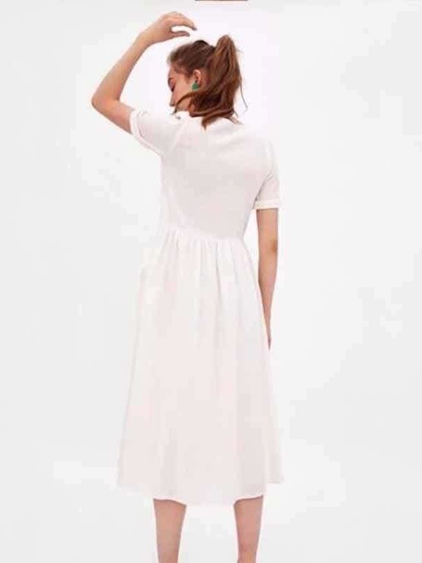 The Best Summer Dress Vestidos Straight Pockets Button Mid-Calf V-Neck Tops Online - Source Silk