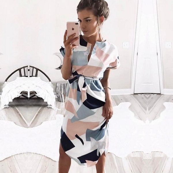 The Best Summer Dress Women Boho Style Geometric Print Beach Dress Elegant Ladies Holiday Party Dresses Plus Size S-2XL Online - Takalr