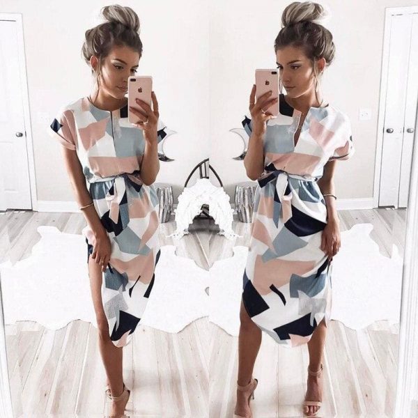 The Best Summer Dress Women Boho Style Geometric Print Beach Dress Elegant Ladies Holiday Party Dresses Plus Size S-2XL Online - Takalr