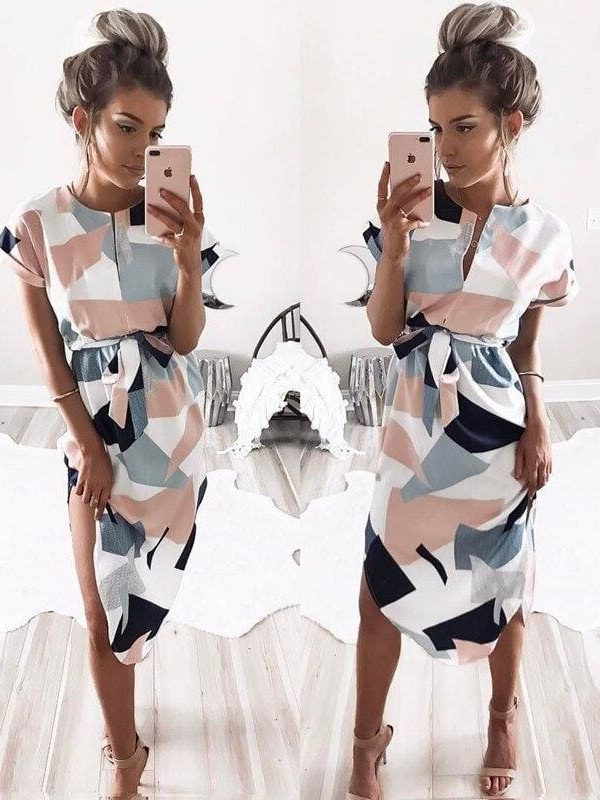 The Best Summer Dress Women Boho Style Geometric Print Beach Dress Elegant Ladies Holiday Party Dresses Plus Size S-2XL Online - Takalr