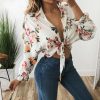 The Best Summer Fashion Bohemian Sexy Women Tops Shirt Long Sleeve Strapless Belt Summer Floral Print Short Tops Online - Takalr