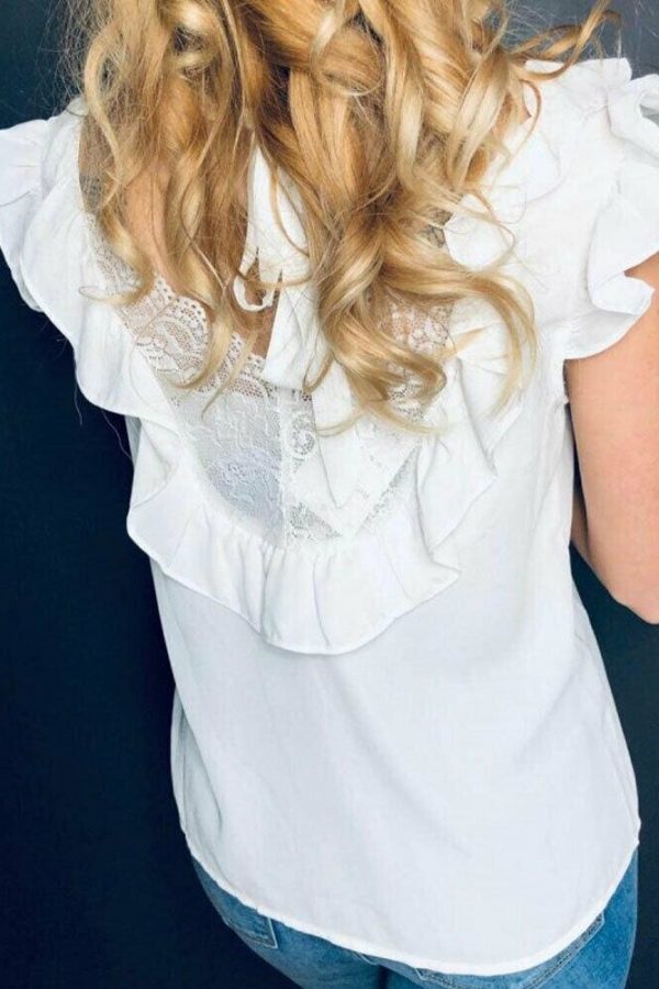 The Best Summer Fashion V-Neck Chiffon Women Casual Loose Blouse New Ladies Sleeveless Lace White Tops Shirt Online - Takalr