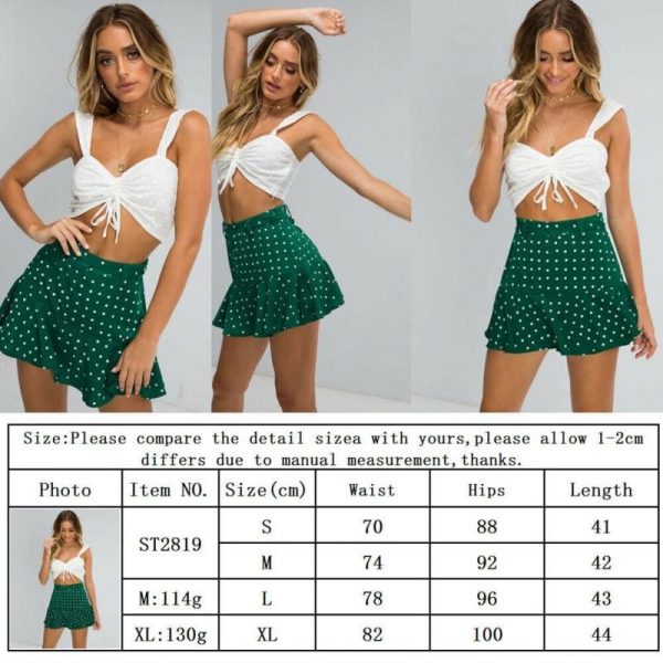 The Best Summer High Waist  A Line Circle Elastic Stretch Pleated Flared Beach Polka Dot Mini Skirt Online - Takalr