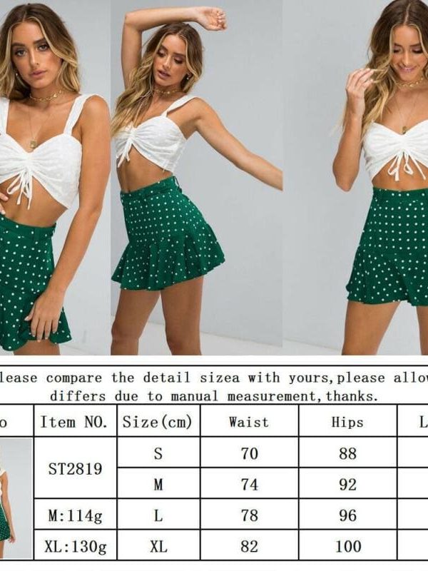 The Best Summer High Waist  A Line Circle Elastic Stretch Pleated Flared Beach Polka Dot Mini Skirt Online - Takalr