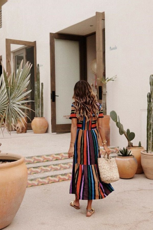 The Best Summer Holiday Dress Women Stripe Boho Short Sleeve Long Maxi Dress New Ladies Casual Beach Sundress Online - Takalr