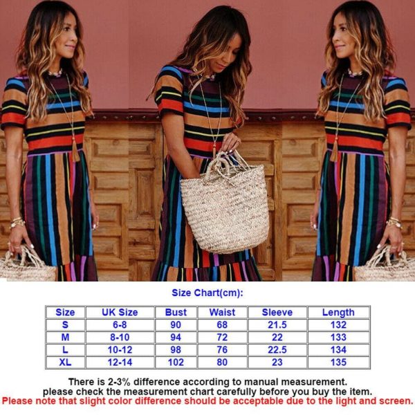 The Best Summer Holiday Dress Women Stripe Boho Short Sleeve Long Maxi Dress New Ladies Casual Beach Sundress Online - Takalr