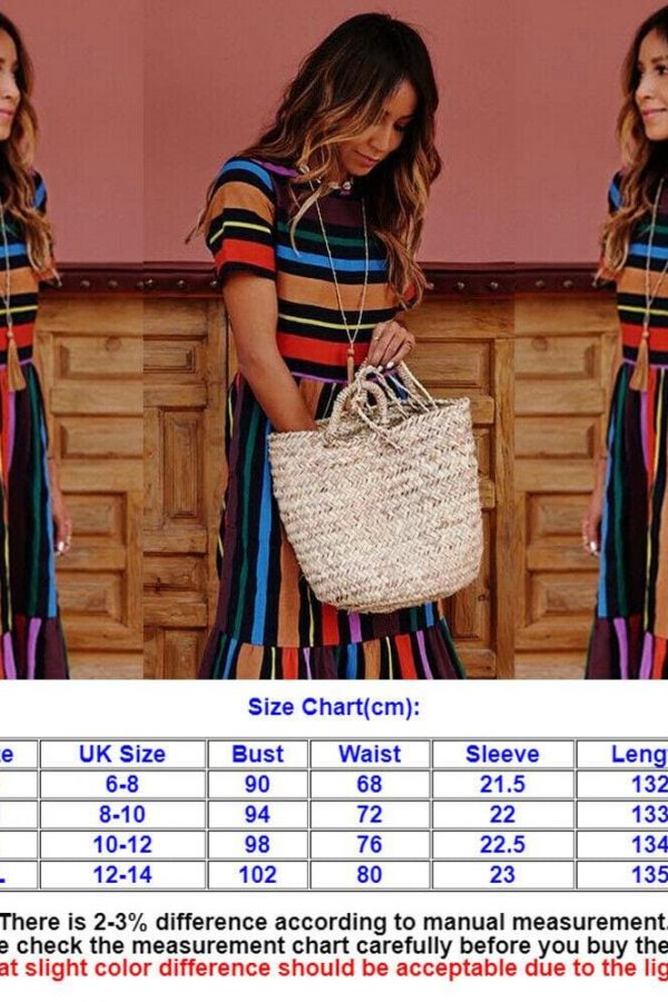 The Best Summer Holiday Dress Women Stripe Boho Short Sleeve Long Maxi Dress New Ladies Casual Beach Sundress Online - Takalr