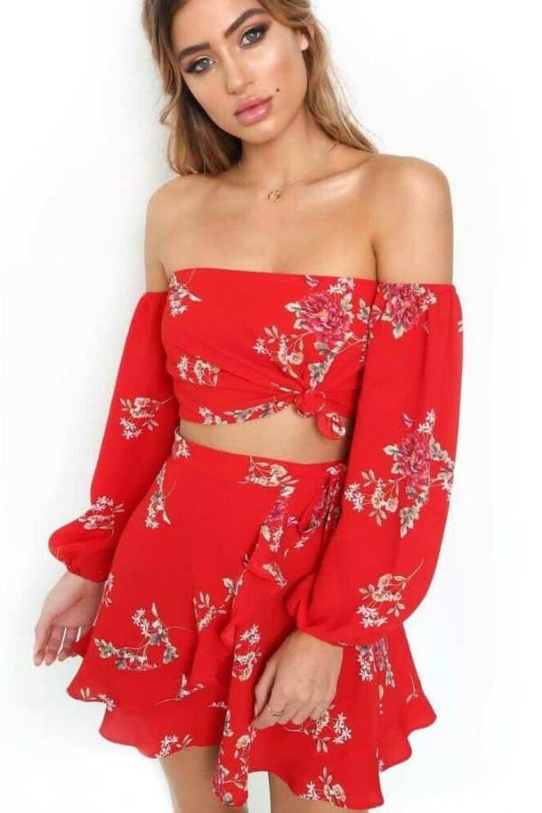 The Best Summer Holiday Women 2 Piece Set Off Shoulder Blouse Plus Skirts Bandage Bandeau Crop Top Skirt Beach Outfit Sundress Online - Takalr