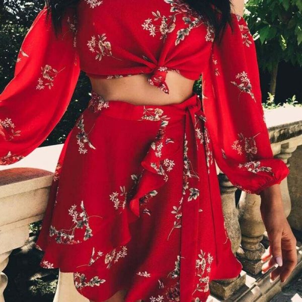 The Best Summer Holiday Women 2 Piece Set Off Shoulder Blouse Plus Skirts Bandage Bandeau Crop Top Skirt Beach Outfit Sundress Online - Takalr