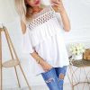 The Best Summer Ladies Mesh Openwork Short Sleeve Tops Shirt Women Casual Loose Ruffled Off-Shoulder Blouse Shirt Online - Takalr