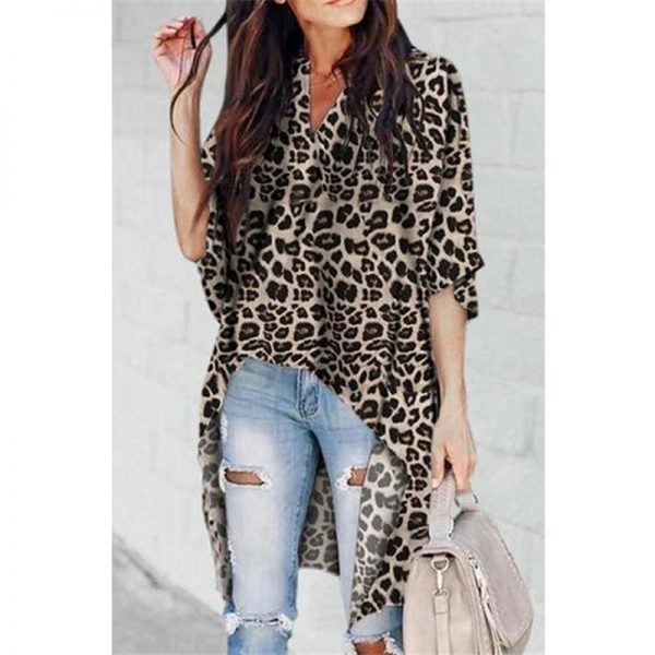 The Best Summer Leopard Print Chiffon Half Sleeve Casual Shirt Tops Blouse Online - Takalr