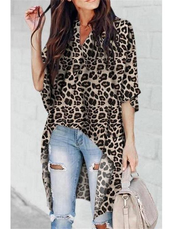 The Best Summer Leopard Print Chiffon Half Sleeve Casual Shirt Tops Blouse Online - Takalr