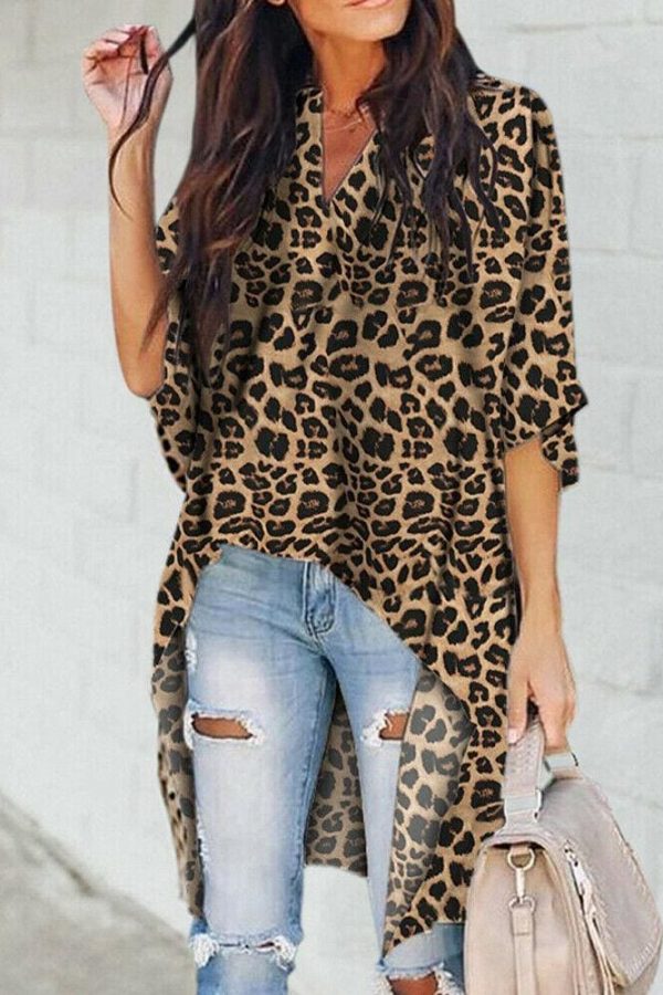 The Best Summer Leopard Print Chiffon Half Sleeve Casual Shirt Tops Blouse Online - Takalr