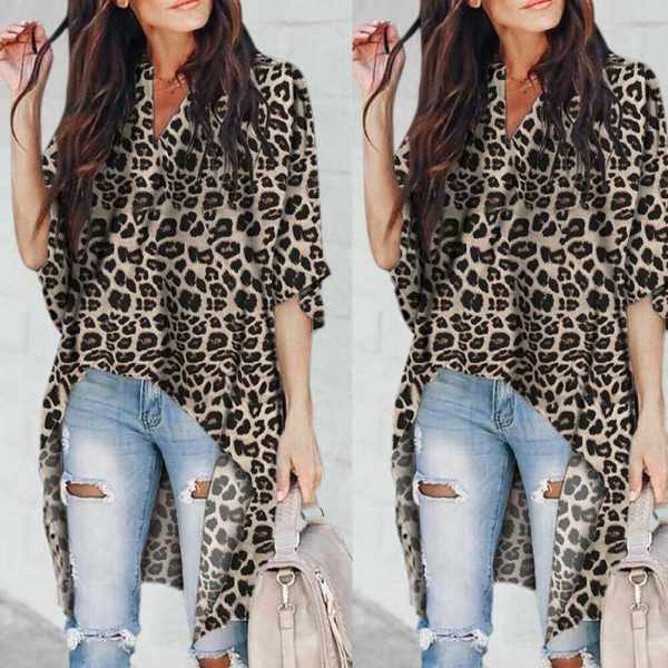 The Best Summer Leopard Print Chiffon Half Sleeve Casual Shirt Tops Blouse Online - Takalr