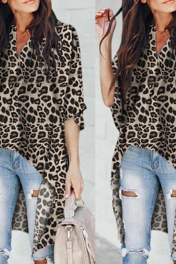 The Best Summer Leopard Print Chiffon Half Sleeve Casual Shirt Tops Blouse Online - Takalr