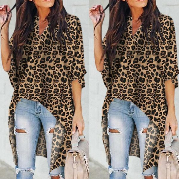 The Best Summer Leopard Print Chiffon Half Sleeve Casual Shirt Tops Blouse Online - Takalr