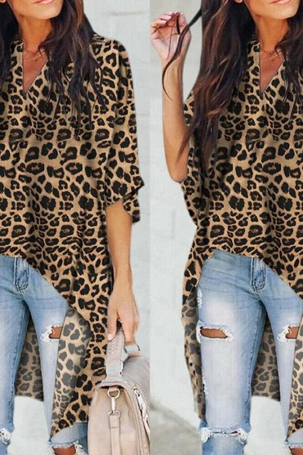 The Best Summer Leopard Print Chiffon Half Sleeve Casual Shirt Tops Blouse Online - Takalr