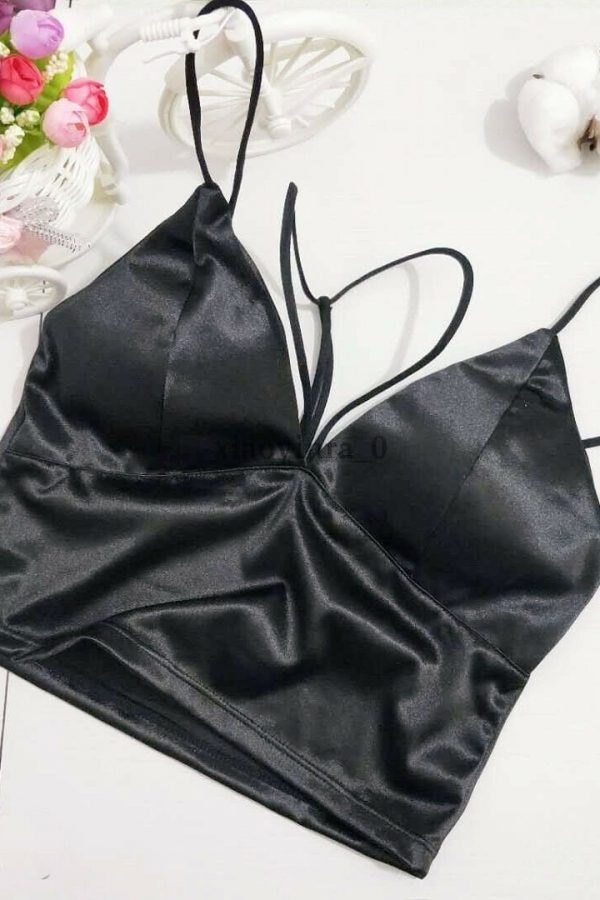 The Best Summer Satin Crop Tops Women Bralette Bustier Bra Vest Shirt V Neck Ladies Tops Online - Takalr