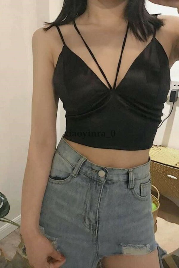 The Best Summer Satin Crop Tops Women Bralette Bustier Bra Vest Shirt V Neck Ladies Tops Online - Takalr