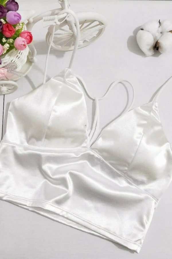 The Best Summer Satin Crop Tops Women Bralette Bustier Bra Vest Shirt V Neck Ladies Tops Online - Takalr