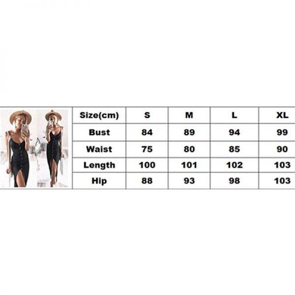 The Best Summer Sexy Fashion Dress Women Ladies Summer Sleeveless V-Neck Skinny Solid Button High Waist Ankle-Length Dress Online - Takalr