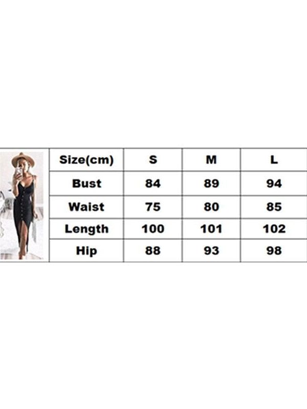 The Best Summer Sexy Fashion Dress Women Ladies Summer Sleeveless V-Neck Skinny Solid Button High Waist Ankle-Length Dress Online - Takalr