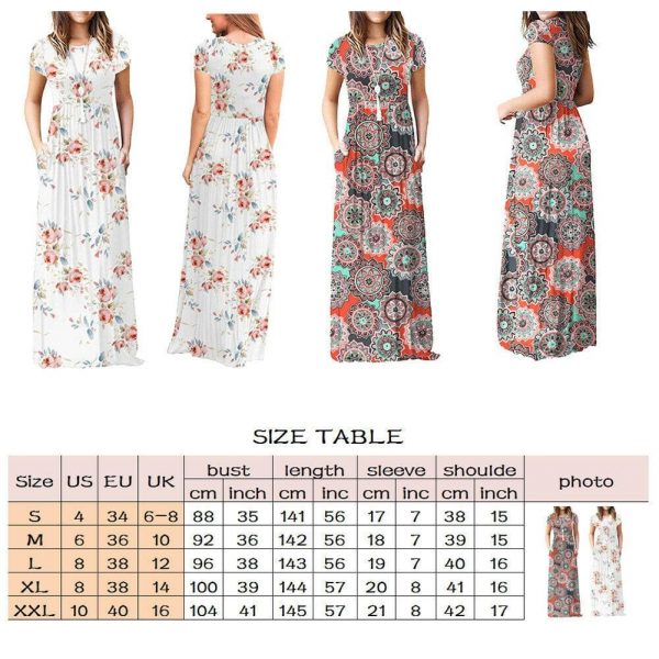 The Best Summer Short Sleeve Long Dress Floral Print Boho Beach Dress Tunic Maxi Dress Online - Takalr