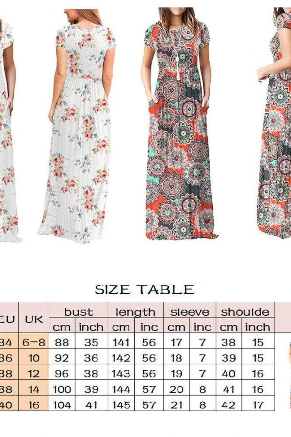 The Best Summer Short Sleeve Long Dress Floral Print Boho Beach Dress Tunic Maxi Dress Online - Takalr