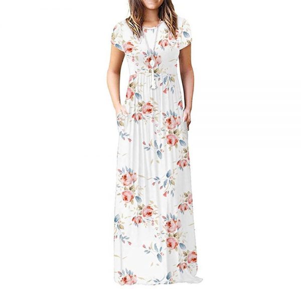 The Best Summer Short Sleeve Long Dress Floral Print Boho Beach Dress Tunic Maxi Dress Online - Takalr