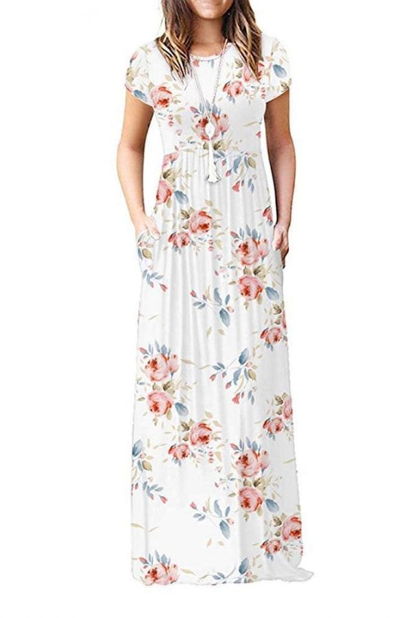 The Best Summer Short Sleeve Long Dress Floral Print Boho Beach Dress Tunic Maxi Dress Online - Takalr