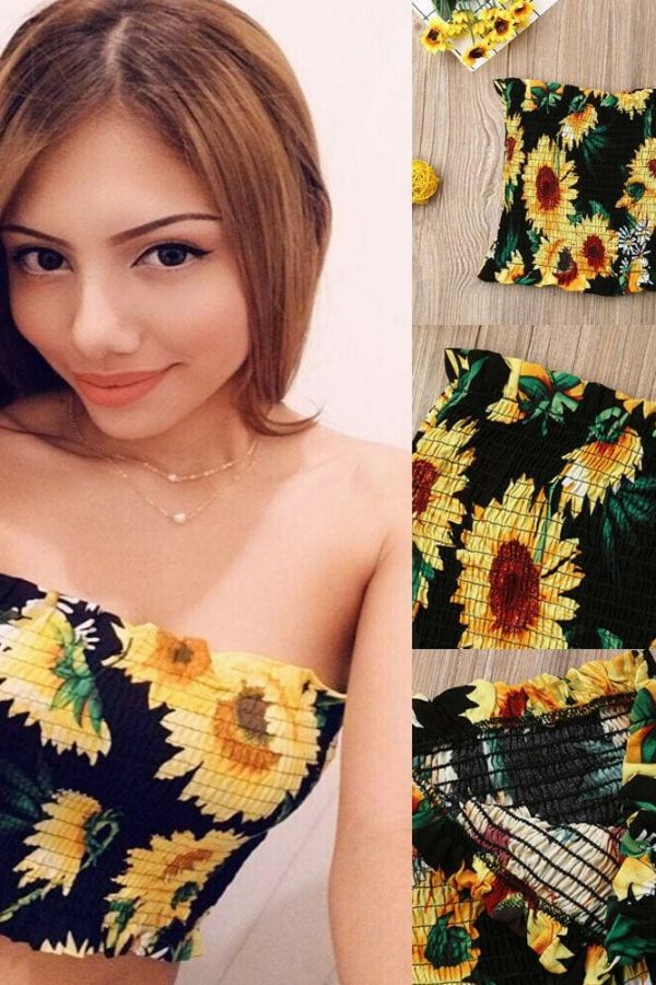 The Best Summer Strapless Elastic Tube Top Non-Slip Sunflower Bustier Wrap Vest Online - Takalr