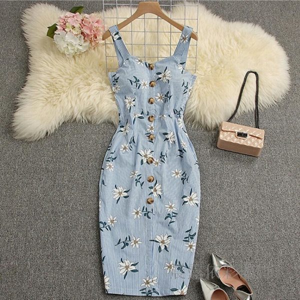 The Best Summer Strappy Floral Bodycon Dress Women Pencil Dresses Online - Source Silk