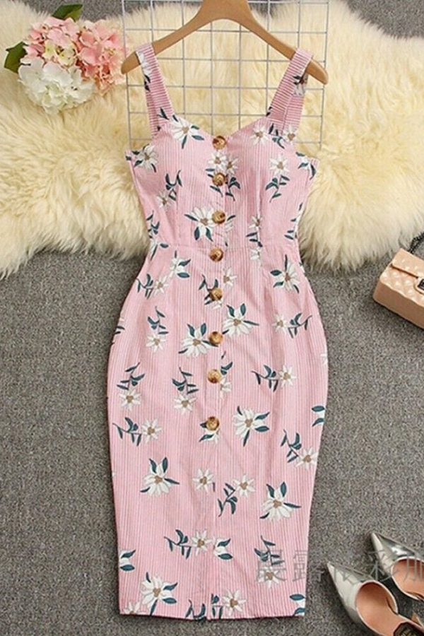 The Best Summer Strappy Floral Bodycon Dress Women Pencil Dresses Online - Source Silk