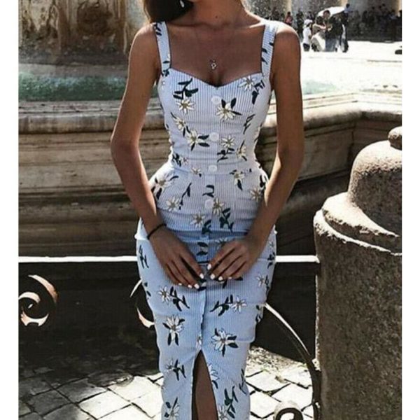 The Best Summer Strappy Floral Bodycon Dress Women Pencil Dresses Online - Source Silk