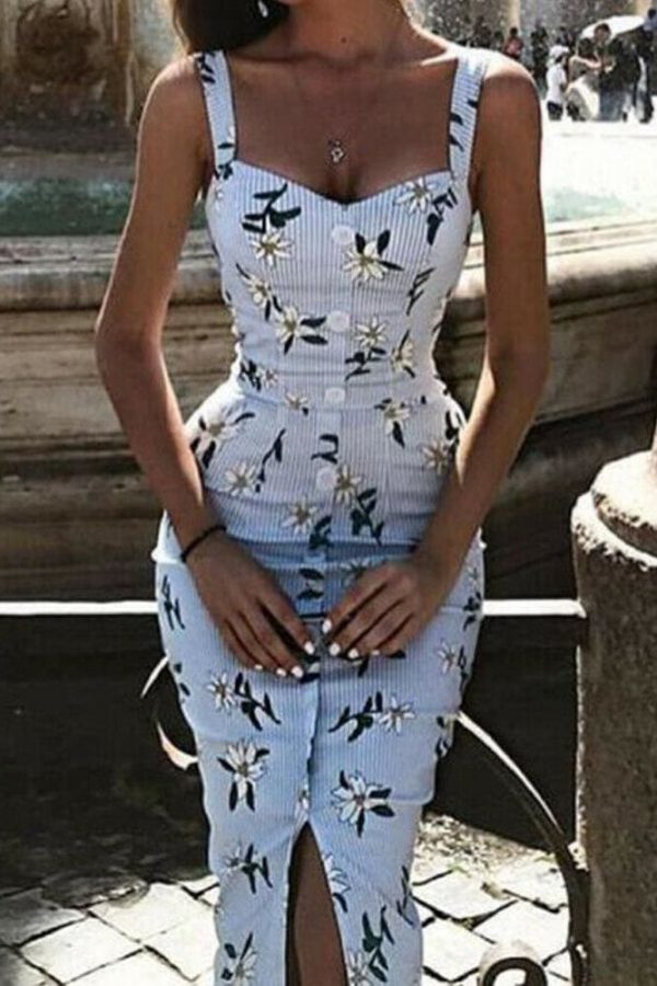 The Best Summer Strappy Floral Bodycon Dress Women Pencil Dresses Online - Source Silk