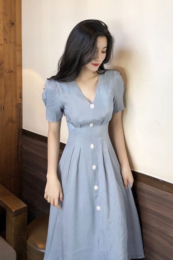 The Best Summer Vintage V-neck Single Breasted Dress Women's Lovely Dresses Online - Takalr