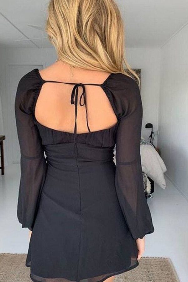 The Best Summer Women Bandage Bodycon Long Sleeve Sundress Ladies Mesh Perspective Backless Party Club Mini Dress Online - Takalr