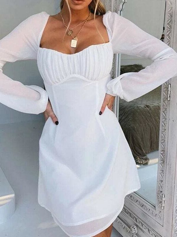 The Best Summer Women Bandage Bodycon Long Sleeve Sundress Ladies Mesh Perspective Backless Party Club Mini Dress Online - Takalr