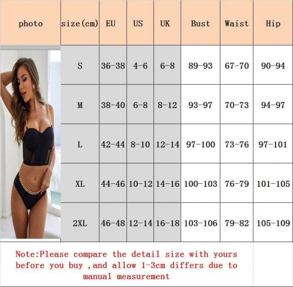 The Best Summer Women Bandage Push-up Lace Chain Swimwear Bathing Padded Bra Bikini Set Swimsuit Black Plus Size Online - Takalr