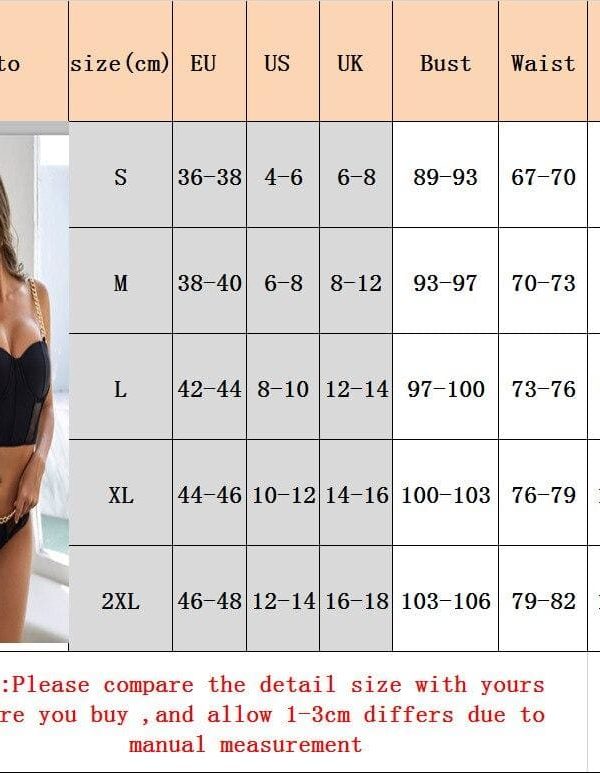 The Best Summer Women Bandage Push-up Lace Chain Swimwear Bathing Padded Bra Bikini Set Swimsuit Black Plus Size Online - Takalr