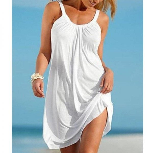 The Best Summer Women Beach Mini Sundress Ladies Sleeveless Short Mini Dress Holiday Party Solid Casual Dresses Online - Takalr