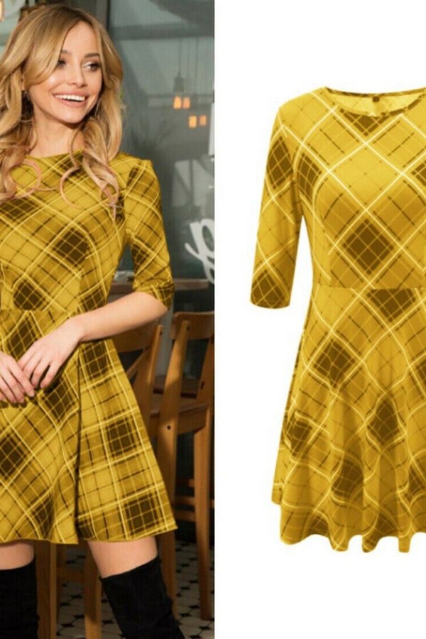 The Best Summer Women Boho Plaid Check Midi Dress Ladies Elegant Formal Party Beach Wrap Casual Bodycon Round Neck Dress Online - Takalr